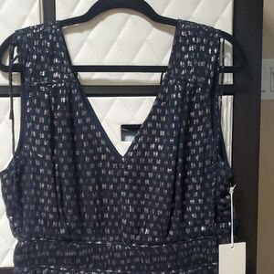 Parker Navy Dress with Silver Metallic Dot Motif